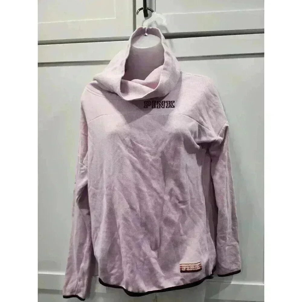 Pink Victorias Secret Women Sweatshirt XSMALL Pink Logo Long Sleeve Cowl Neck